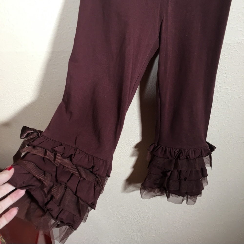 VTG Y2K Effies Heart Brown Ruffle Cabaret Leggings Capri length high Waisted